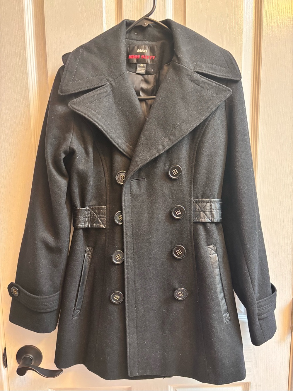 Miss Sixty Women's Black Double-Breasted Wool Blend Peacoat Sz Small